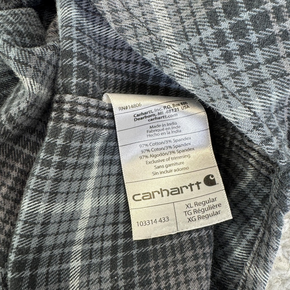 Carhartt Shirt Mens XL Gray Plaid Flannel Button Down‎ Relaxed Fit Work Outdoor - Picture 7 of 7